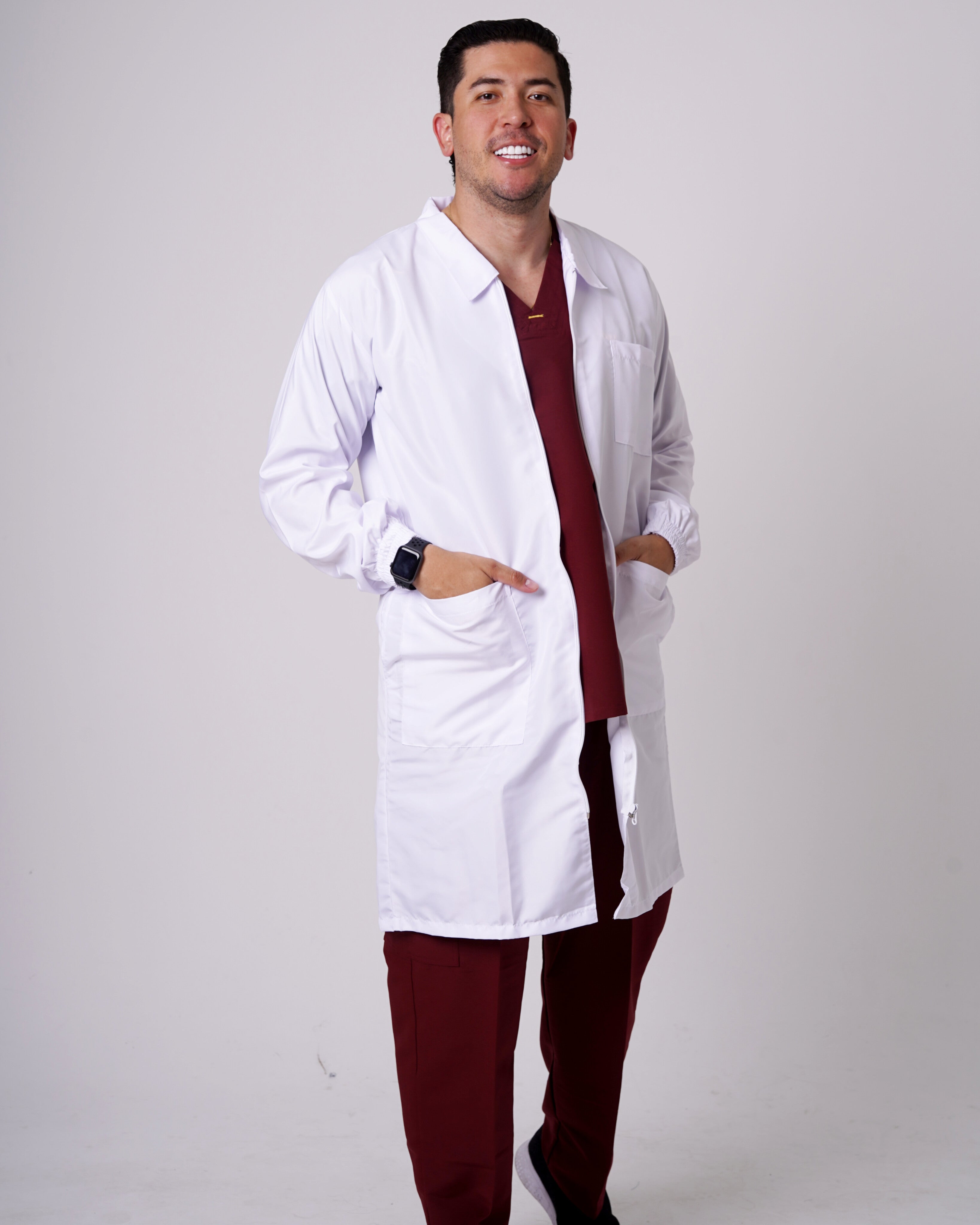 Bata de laboratorio larga Grey's Anatomy con escote con cuello y 5  bolsillos para hombre